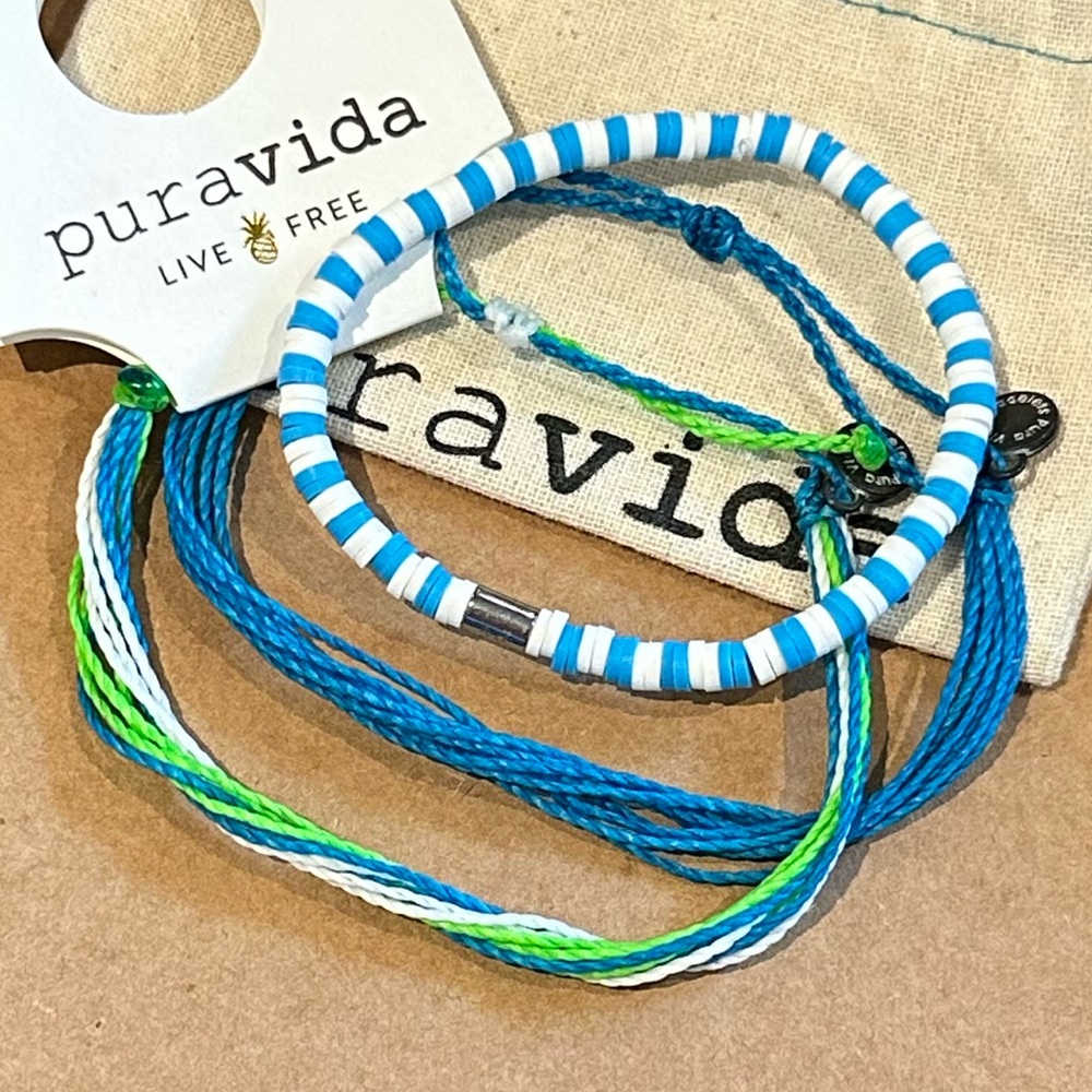 PURA VIDA Custom Curated Blue & Green Brights Unisex Bracelet Set Fun! NEW